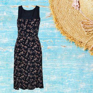 Christy Dawn Black and Pink Floral Midi Dress